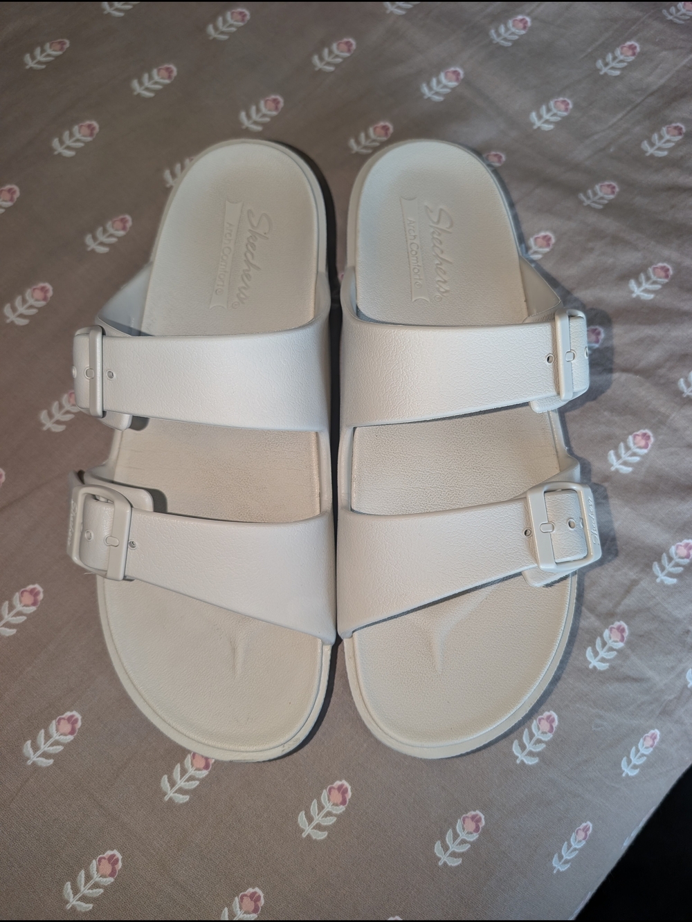 Skechers Light Gray Double Buckle Slide Sandals